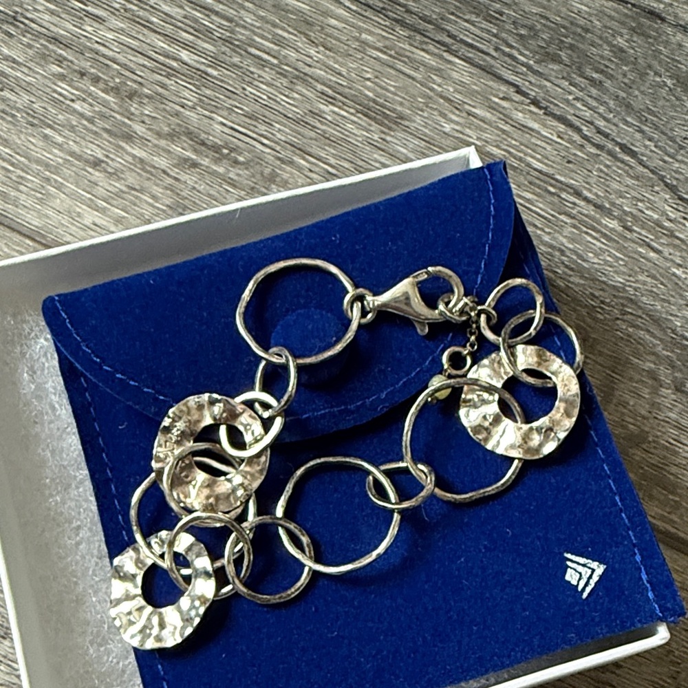 Silpada Sterling Silver Hammered Circle Paper Chain B1217 Bracelet Size 7.75In